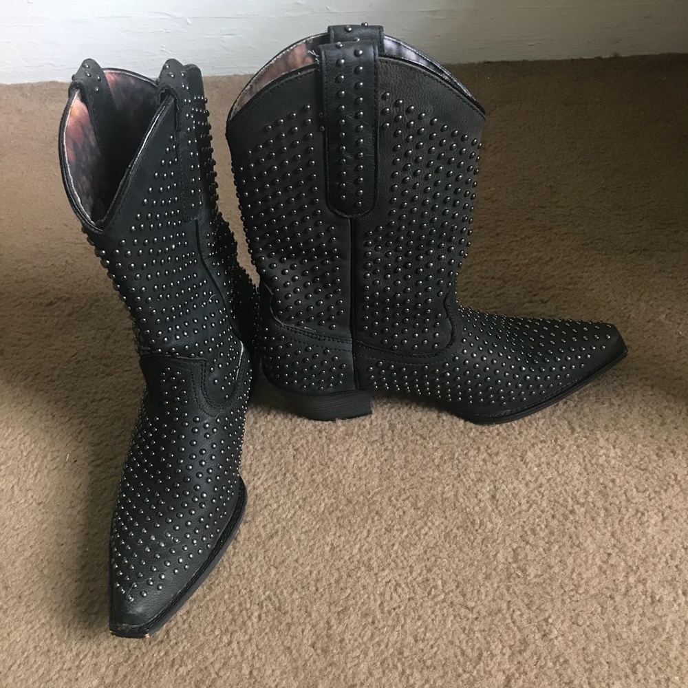 Laredo Western Grey Leather Cowboy Stud Boots Sz 7